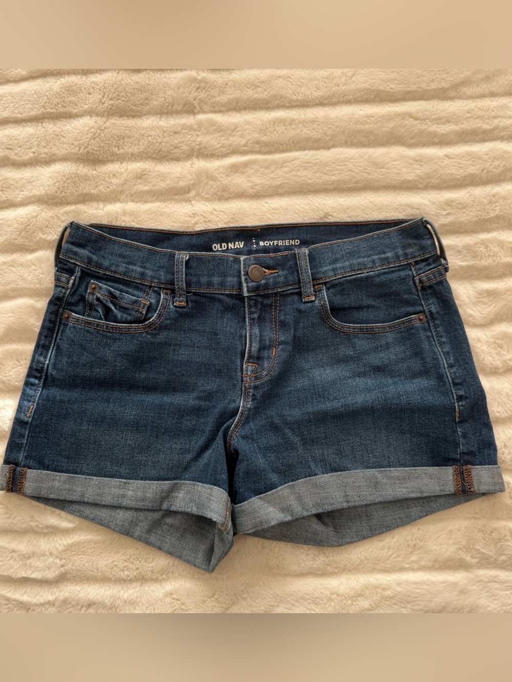 Old Navy Boyfriend Dark Blue Denim Rolled Hem Shorts Size 2